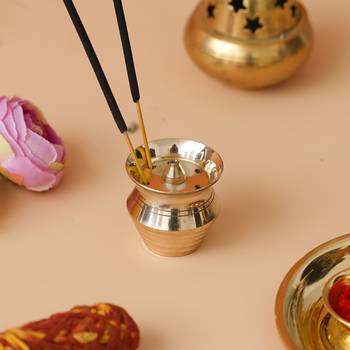 One golden matka shape brass incense stick holder agarbatti stand 4