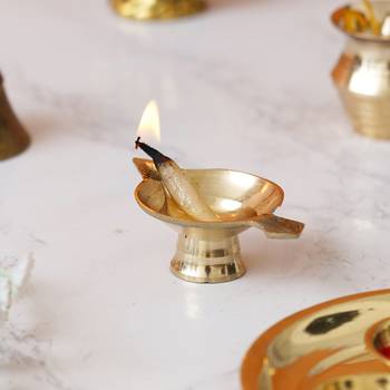 One golden decorative brass diya with stand and holder 2