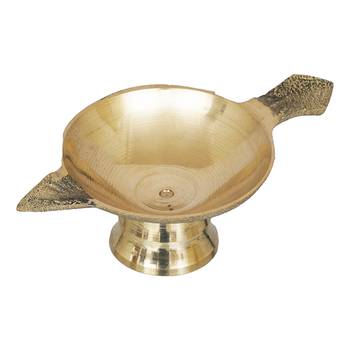 One golden decorative brass diya with stand and holder 3
