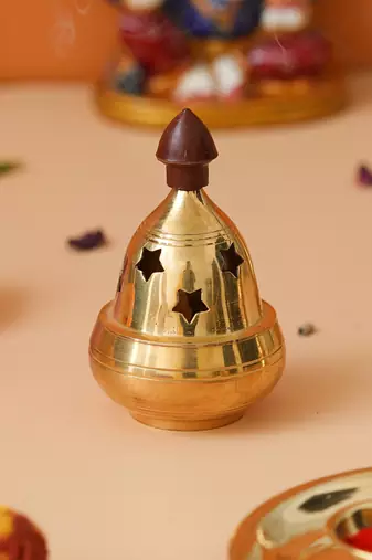One golden traditional akhand brass diya
