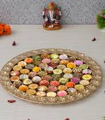 One golden metal handcrafted floral designer 56 bhog thali for pooja