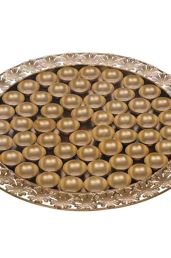 One golden metal handcrafted floral designer 56 bhog thali for pooja