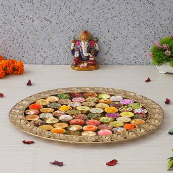 One golden metal handcrafted floral designer 56 bhog thali for pooja 4