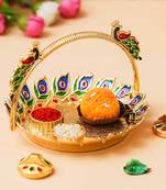 One peacock decorative pooja thali for diwali, navratri, karwa chauth