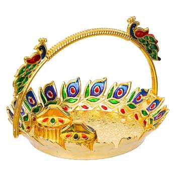 One peacock decorative pooja thali for diwali, navratri, karwa chauth 3
