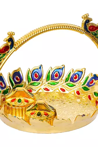 One peacock decorative pooja thali for diwali, navratri, karwa chauth