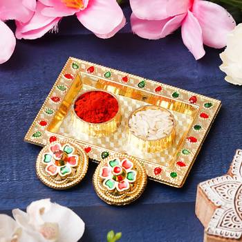One golden decorative roli chawal holder, akshata haldi kumkum holder 2