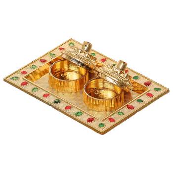 One golden decorative roli chawal holder, akshata haldi kumkum holder 4