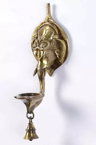 One brass wall hanging deepak with bell