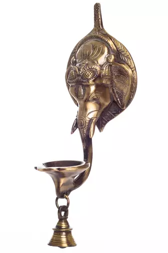 One brass wall hanging deepak with bell