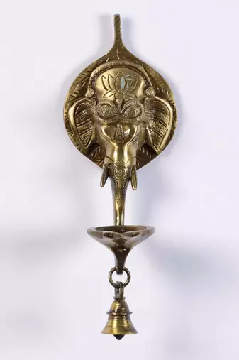 One brass wall hanging deepak with bell