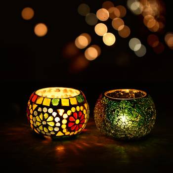 One set of 2 mosaic glass decorative tea light holder/diya 1