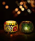 One set of 2 mosaic glass decorative tea light holder/diya