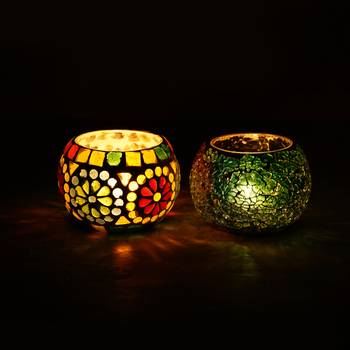 One set of 2 mosaic glass decorative tea light holder/diya 2