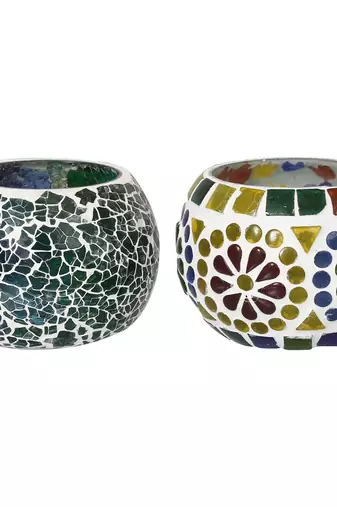 One set of 2 mosaic glass decorative tea light holder/diya