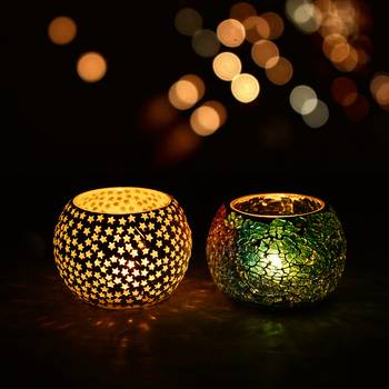 One set of 2 mosaic glass decorative tea light holder/diya 1