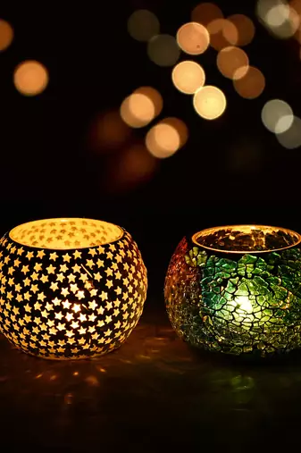 One set of 2 mosaic glass decorative tea light holder/diya