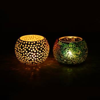 One set of 2 mosaic glass decorative tea light holder/diya 2