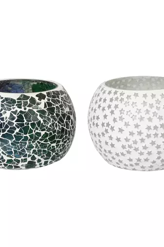 One set of 2 mosaic glass decorative tea light holder/diya