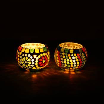 One set of 2 mosaic glass decorative tea light holder/diya 2