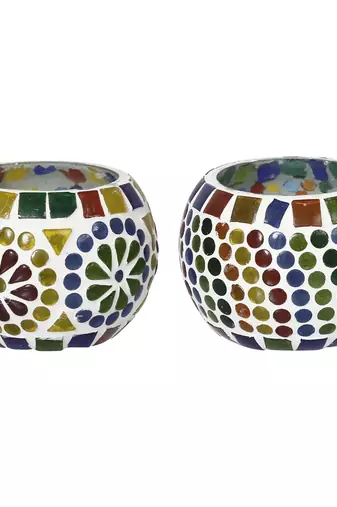 One set of 2 mosaic glass decorative tea light holder/diya
