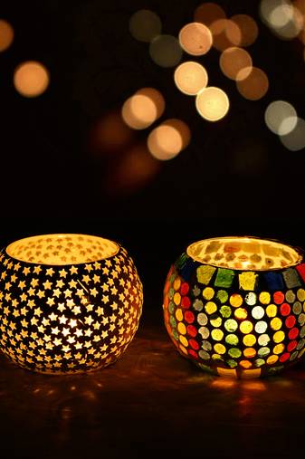 One set of 2 mosaic glass decorative tea light holder/diya