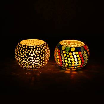 One set of 2 mosaic glass decorative tea light holder/diya 2