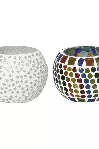 One set of 2 mosaic glass decorative tea light holder/diya