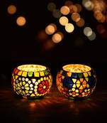 One set of 2 mosaic glass decorative tea light holder/diya