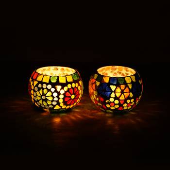 One set of 2 mosaic glass decorative tea light holder/diya 2