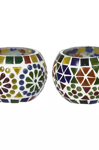 One set of 2 mosaic glass decorative tea light holder/diya