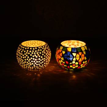 One set of 2 mosaic glass decorative tea light holder/diya 2