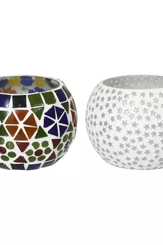 One set of 2 mosaic glass decorative tea light holder/diya