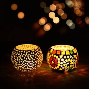 One set of 2 mosaic glass decorative tea light holder/diya 1