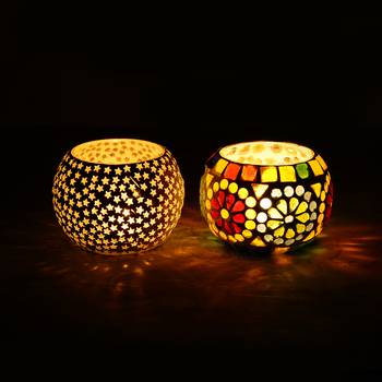 One set of 2 mosaic glass decorative tea light holder/diya 2