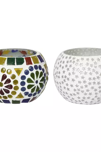 One set of 2 mosaic glass decorative tea light holder/diya