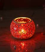 One red mosiac glass decorative tea light holder/diya