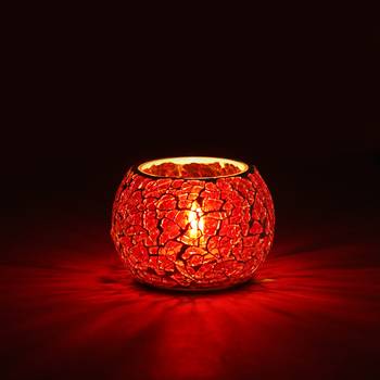 One red mosiac glass decorative tea light holder/diya 2