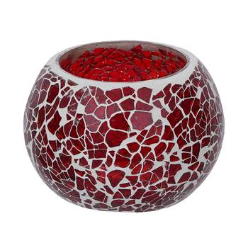 One red mosiac glass decorative tea light holder/diya 3