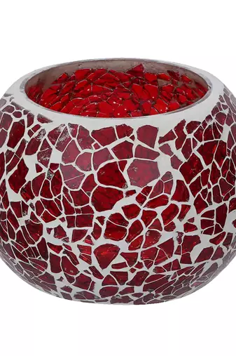 One red mosiac glass decorative tea light holder/diya