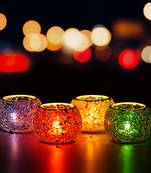 One purple, red, yellow & green set of 4 mosiac glass decorative tea light holder/diya