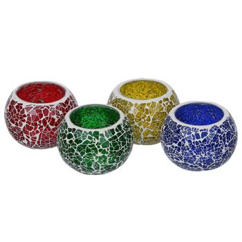 One purple, red, yellow & green set of 4 mosiac glass decorative tea light holder/diya 3
