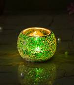 One green mosiac glass decorative tea light holder/diya