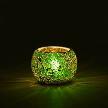 One green mosiac glass decorative tea light holder/diya 2