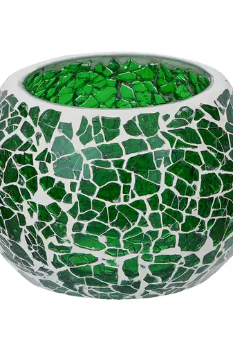 One green mosiac glass decorative tea light holder/diya