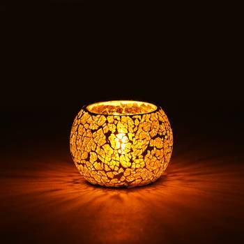 One yellow mosiac glass decorative tea light holder/diya 2