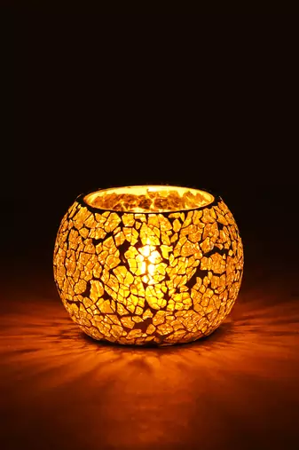 One yellow mosiac glass decorative tea light holder/diya