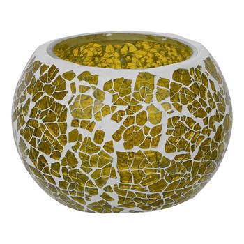 One yellow mosiac glass decorative tea light holder/diya 3
