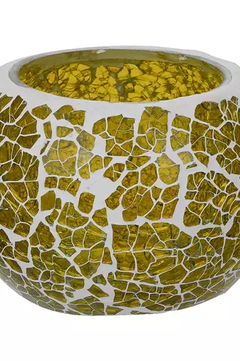 One yellow mosiac glass decorative tea light holder/diya
