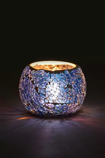 One blue mosiac glass decorative tea light holder/diya